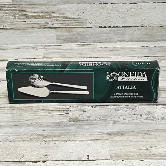 Oneida Kitchen Attalia 2 Piece Flatware Dessert Serving Set Berry Spoon & Server - Picture 2 of 8